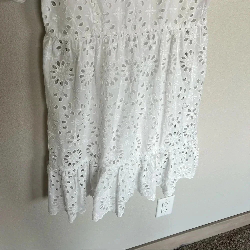 J. CREW Tiered Skirt Pop Over Shirt Dress White Eyelet Casual Women’s 8
